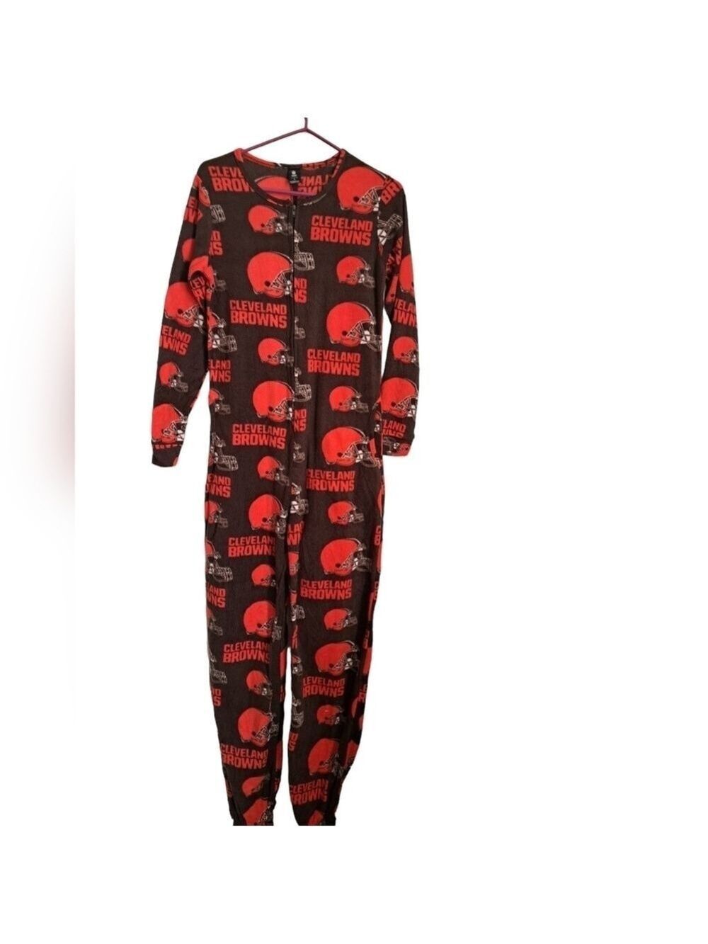 NFL TEAM Apparel CLEVELAND BROWNS one piece fleece footed pajamas grip zipper S